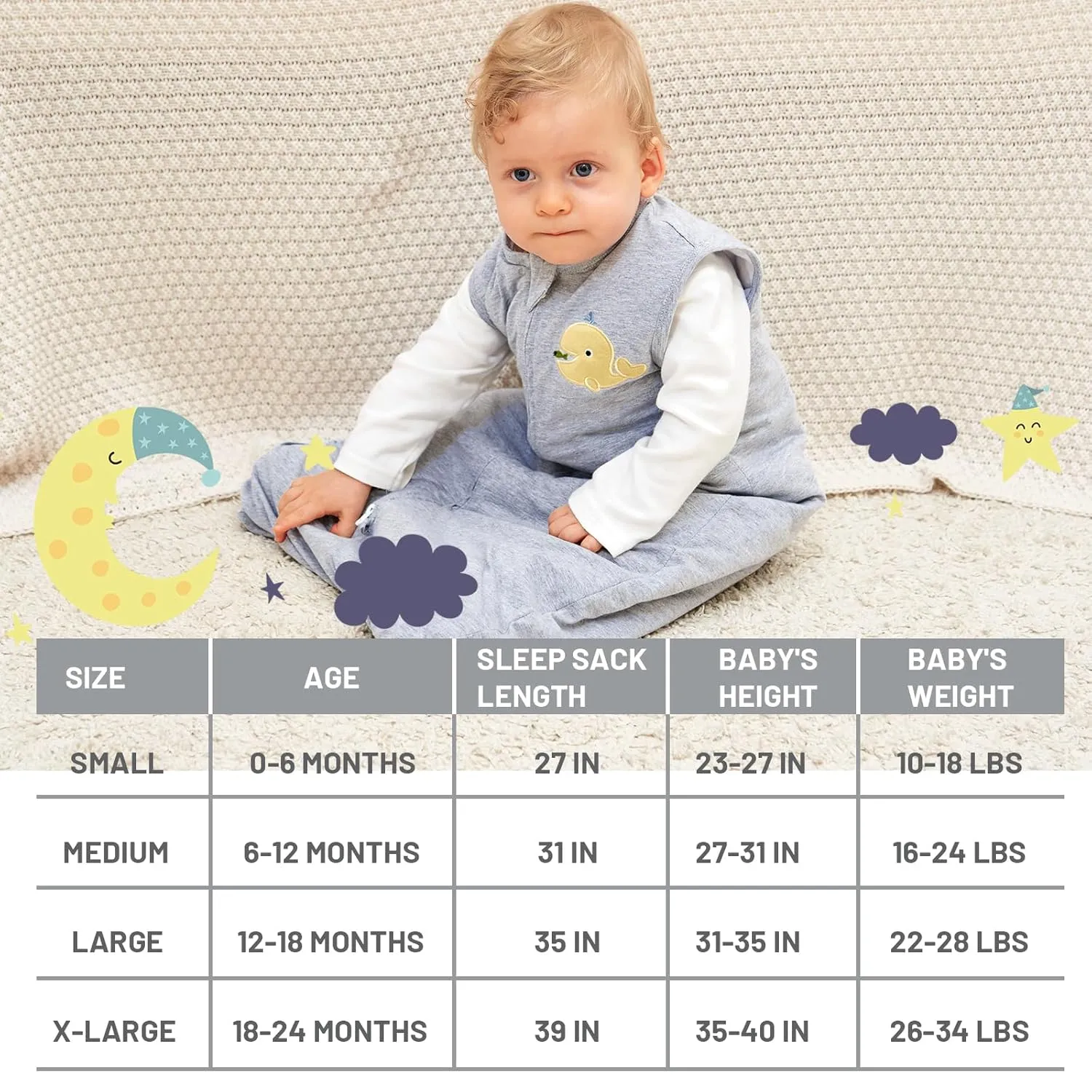 Baby Sleep Sack 18-24 Months Winter Quilted 2.5 Tog 100% Cotton 2-Way Zipper Unisex Toddler Warm Infant Wearable Blanket (X-Large)