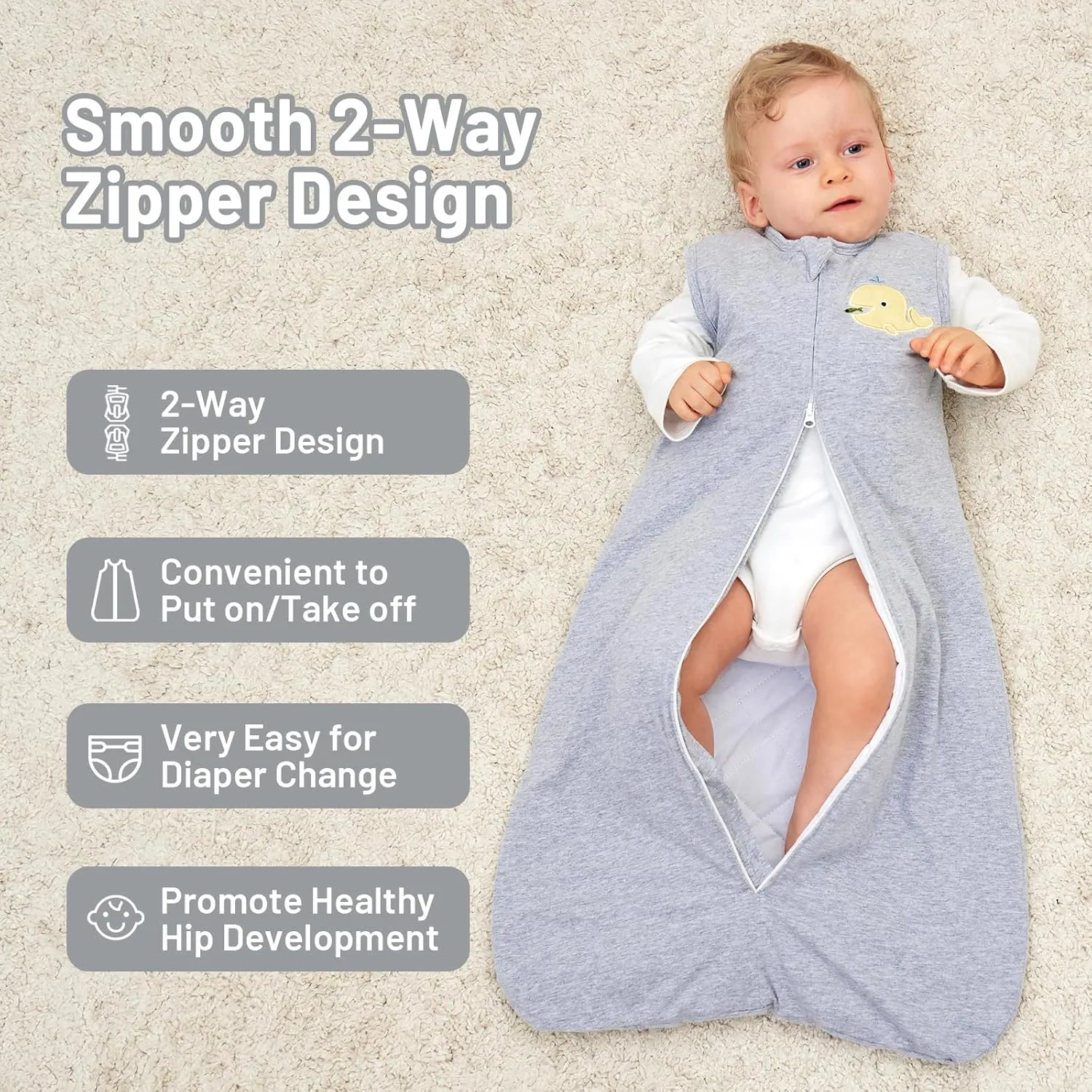 Baby Sleep Sack 18-24 Months Winter Quilted 2.5 Tog 100% Cotton 2-Way Zipper Unisex Toddler Warm Infant Wearable Blanket (X-Large)