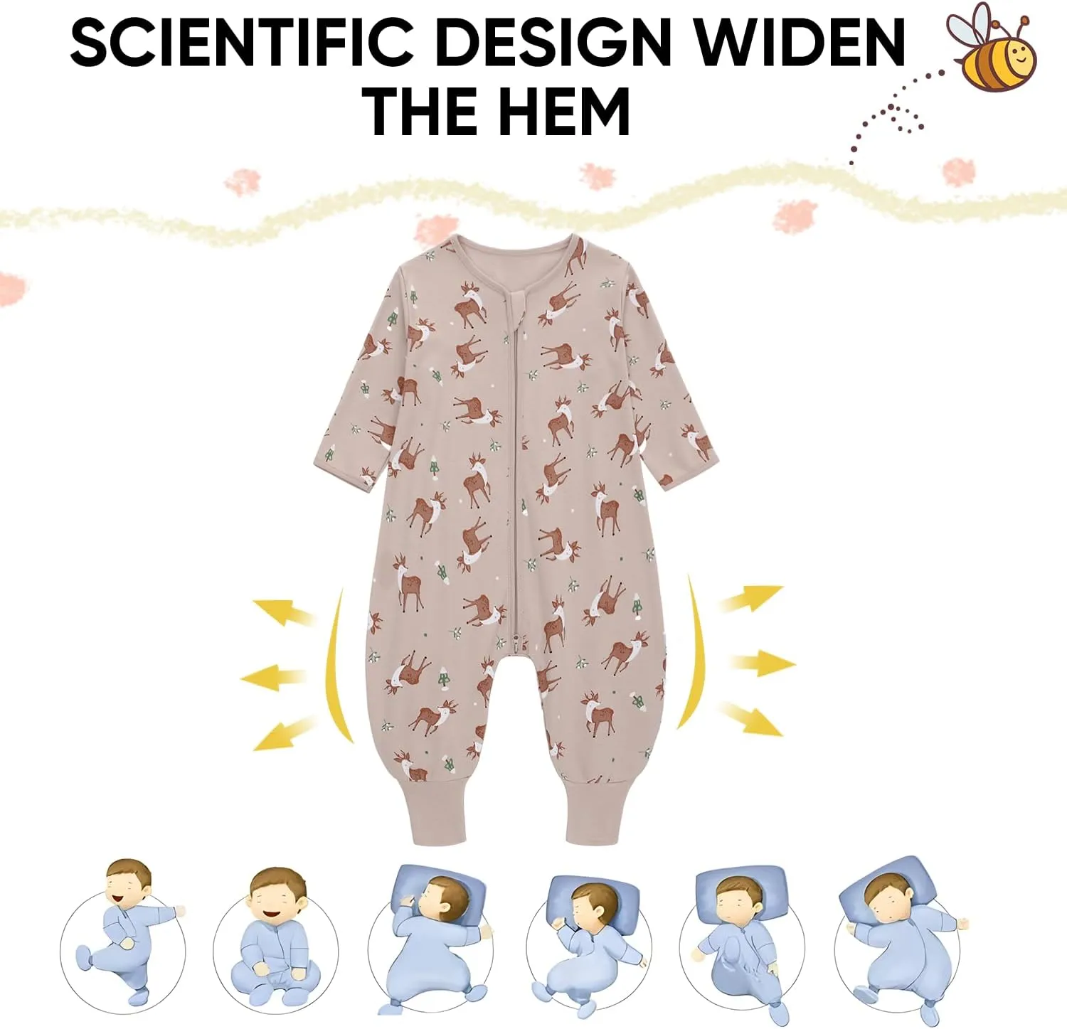 Baby Sleeping Bag with Feet, Summer Toddler Sleeping Sack with Legs Long Sleeves,Baby Wearable Blanket Sleep Sack 0.5 TOG