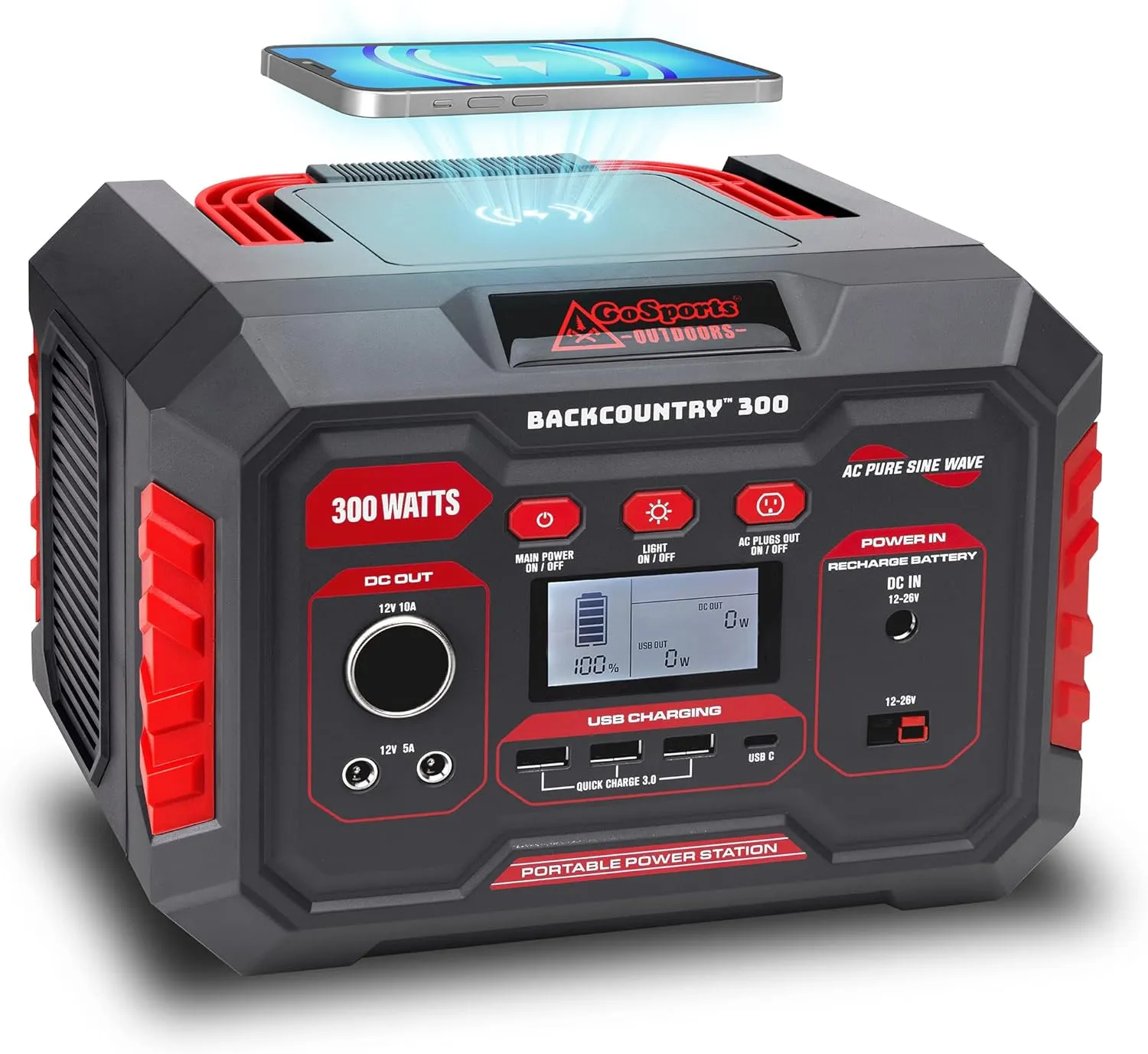 Backcountry Portable Power Stations, 300W, 500W or 1000W - Solar Generator Lithium Backup Battery with Power Outlet, USB, Wireless Charging for Camping and Indoor Home Use