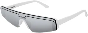 Balenciaga BB0003S 002 99MM White/Silver Rectangular Sunglasses for Men for Women   BUNDLE with Designer iWear Eyewear Kit