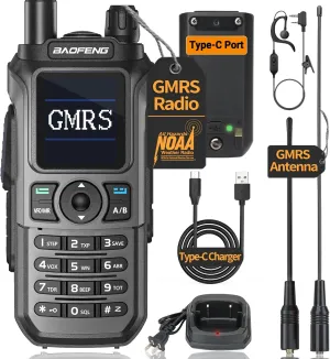 BAOFENG GMRS Radio GM21: 999 Channels, NOAA Weather Receiver, USB-C Charger, Black, Digital Tuner, Walkie Talkie for Outdoor Enthusiasts, Ham Radio Enthusiasts, Public Safety Personnel