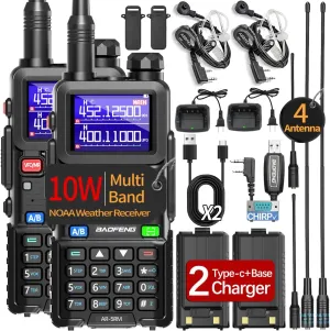 BAOFENG Ham Radio 10W Long Range 5RM Handheld Two Way Radios,NOAA Weather Receiver Copy Frequency 999CH Rechargeable 2500mAh Walkie Talkies with Type C Charging and Programming Cable,2Pack