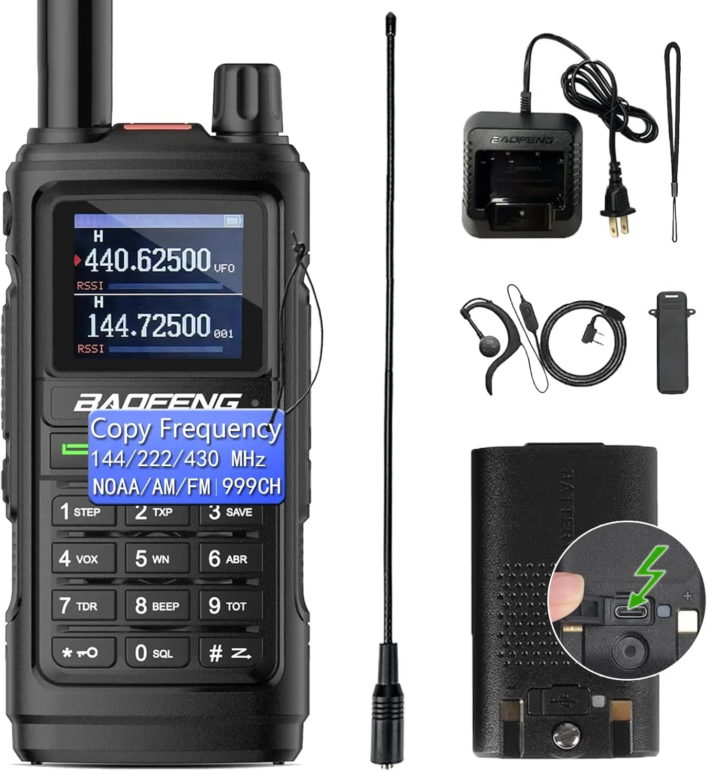 Baofeng Radio UV-17R Ham Radio Handheld (Upgraded of UV-5R) Tri Band Long Range Walkie Talkies for Adults Rechargeable NOAA Weather Receiver, 999CH, Copy Frequency, USB C Charger
