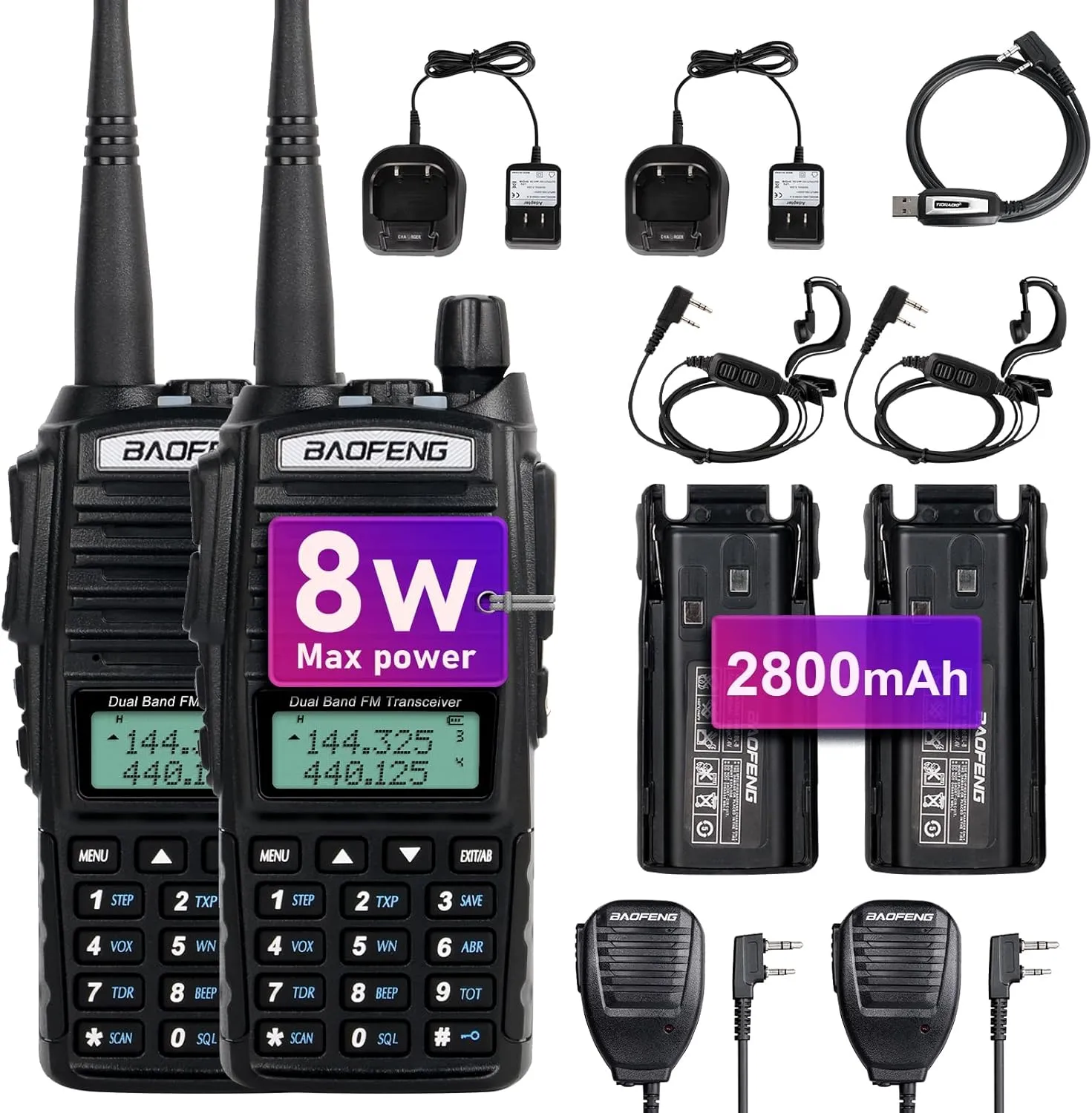 BaoFeng UV-82 High Power BaoFeng Radio Ham Radio Handheld 2 Way Radio Walkie Talkies with Earpiece,Handheld Speaker Mic and Programming Cable (2 Pack-Black)