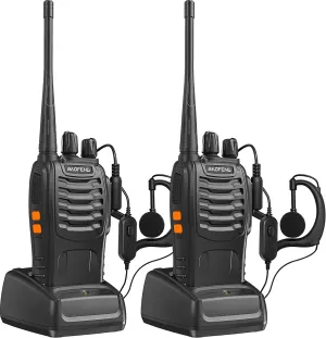Baofeng Walkie Talkies 888S Rechargeable Long Range with Earpieces for Adults, 16 Channel Professional Radio Handheld Two Way Radios Li-ion Battery and Charger Included