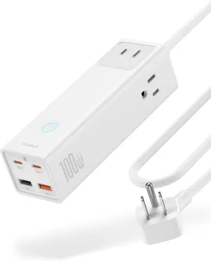 Baseus Charging Station 100W - 7 Ports Power Strip USB C Charger with Surge Protection(1200J), Fast Charging Laptop Charger Desktop Accessory for MacBook Pro, iPhone, Dorm, Home, Office