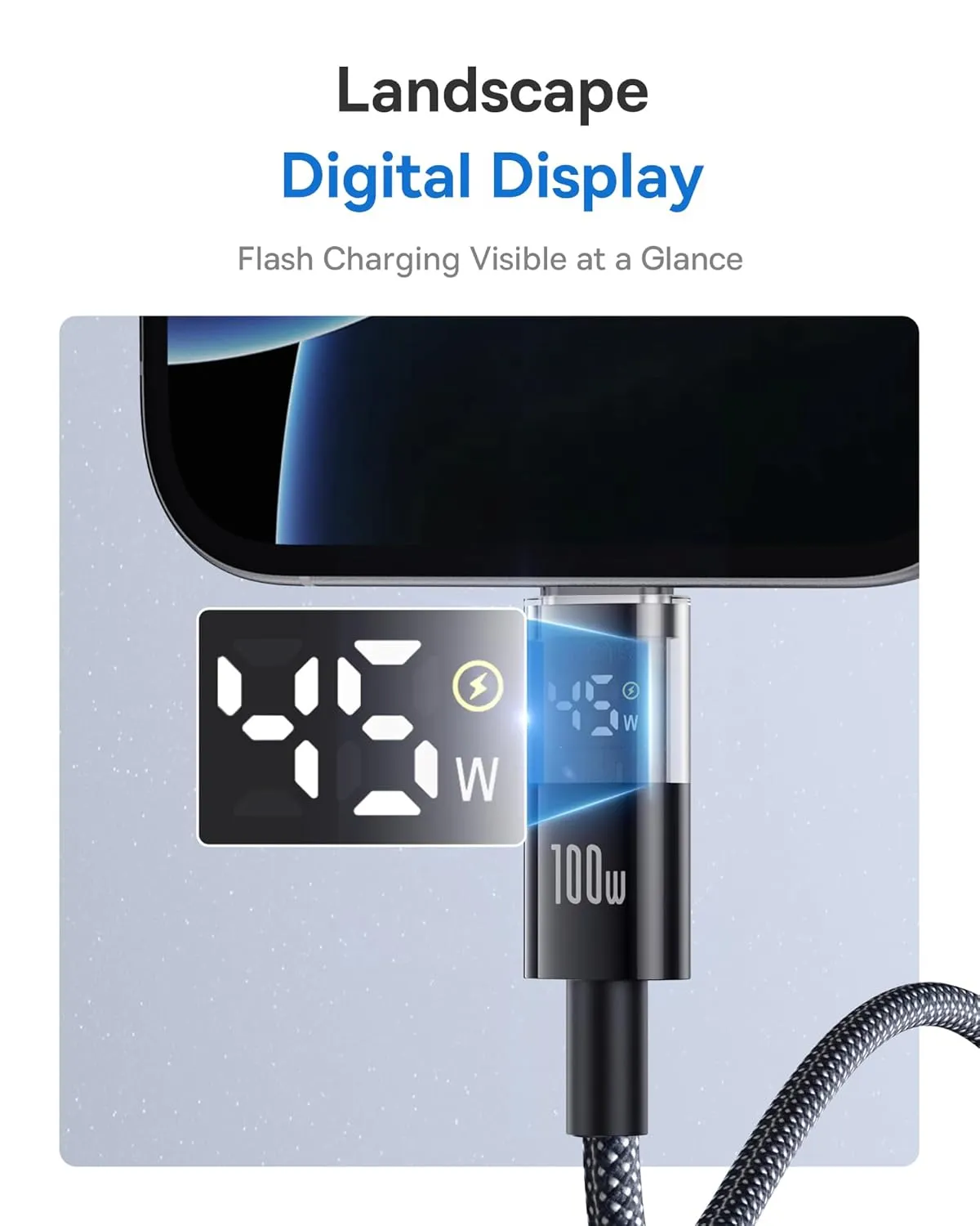 Baseus USB C Cable, 100W 5A Fast Charging USB C Charger Cable with LED Display, Zinc Alloy Nylon Braided USB C to USB C Cable for iPhone 16/Pro/Plus/Pro Max, MacBook, iPad Pro, Galaxy S24/S23 (6.6ft)