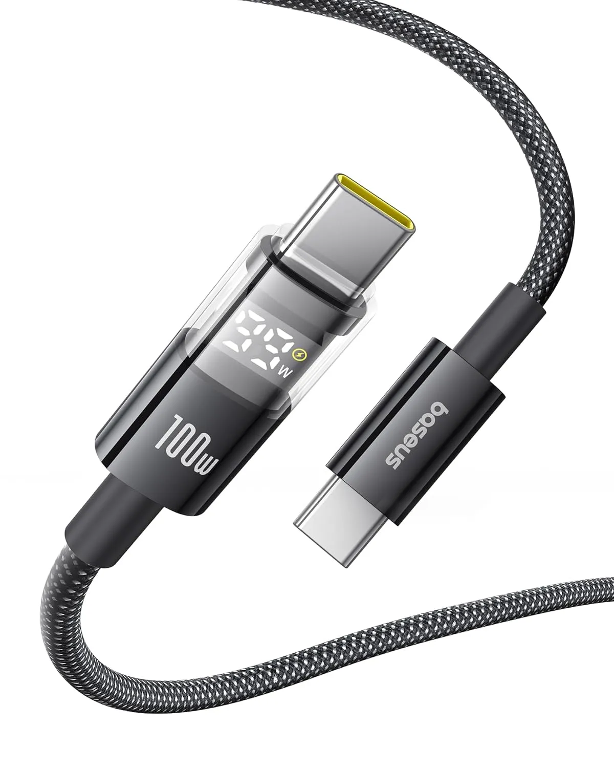 Baseus USB C Cable, 100W 5A Fast Charging USB C Charger Cable with LED Display, Zinc Alloy Nylon Braided USB C to USB C Cable for iPhone 16/Pro/Plus/Pro Max, MacBook, iPad Pro, Galaxy S24/S23 (6.6ft)