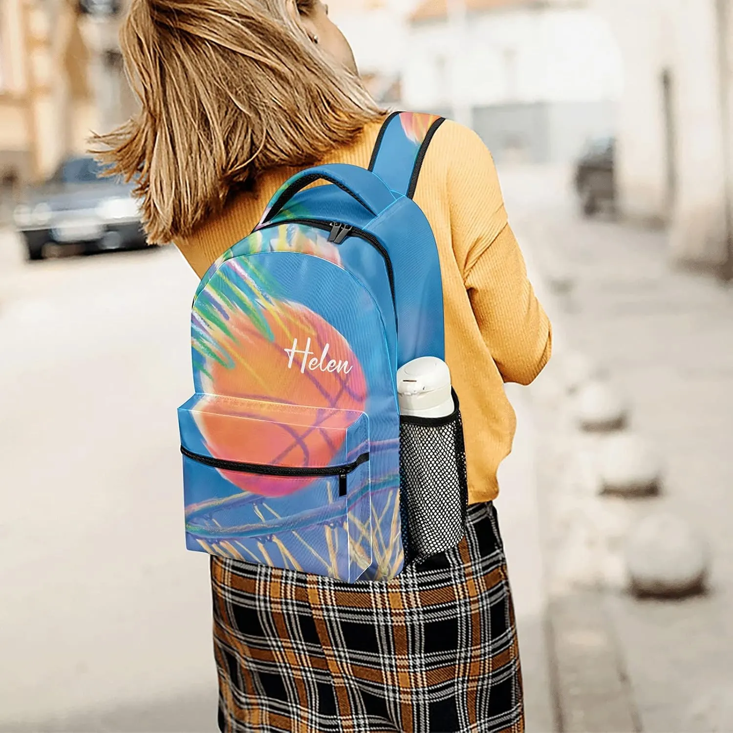 Basketball Sport Blue Personalized Student Backpack Waterproof Schoolbag Casual Travel Daypack with Name