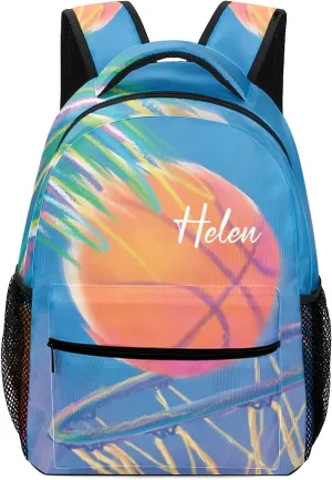 Basketball Sport Blue Personalized Student Backpack Waterproof Schoolbag Casual Travel Daypack with Name