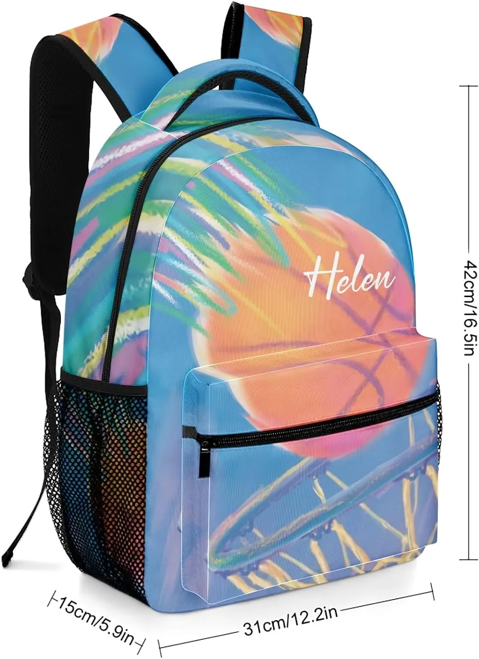 Basketball Sport Blue Personalized Student Backpack Waterproof Schoolbag Casual Travel Daypack with Name