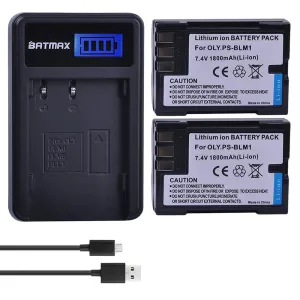 Batmax 2Packs PS-BLM1 BLM-1 PS BLM1 Battery   LCD USB Battery Charger for Olympus E-300 E-330 E-500 E-510 C-5060 C-7070 C-8080 E-1 E-3 E-30 E520 Camera Batteries
