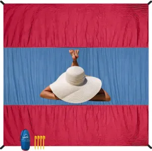 Beach Blanket Sandproof | Big & Compact Sand Free Mat Quick Drying | Extra Large 118' x 113" Beach Mat | Lightweight, Durable, Sun Heat Proof with 4 Stakes