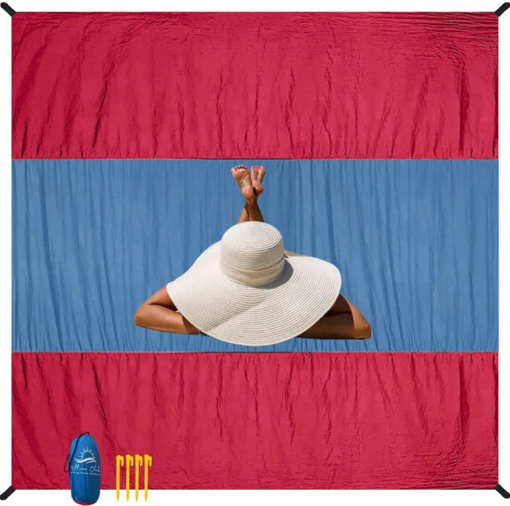 Beach Blanket Sandproof | Big & Compact Sand Free Mat Quick Drying | Extra Large 118' x 113" Beach Mat | Lightweight, Durable, Sun Heat Proof with 4 Stakes