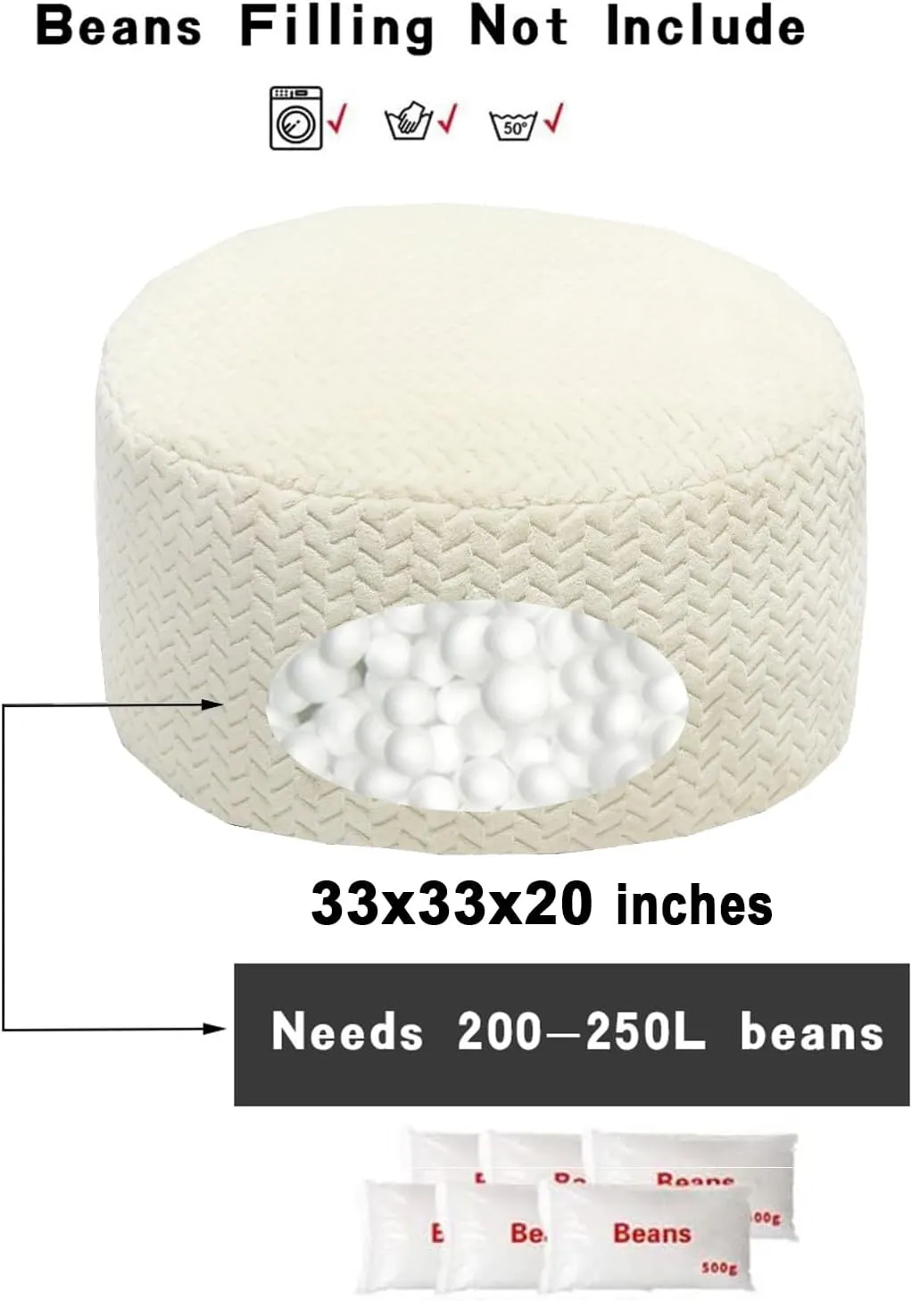 Bean Bag Chairs Cover No Filler Soft Washable Plush Fiber Adult Beanbag Chair Fuzzy Fur Cover Without Filling Cream Bean Bag Cover