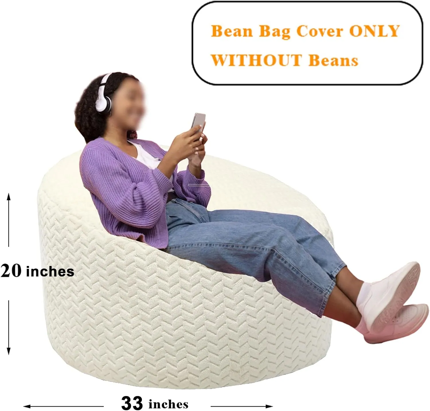 Bean Bag Chairs Cover No Filler Soft Washable Plush Fiber Adult Beanbag Chair Fuzzy Fur Cover Without Filling Cream Bean Bag Cover