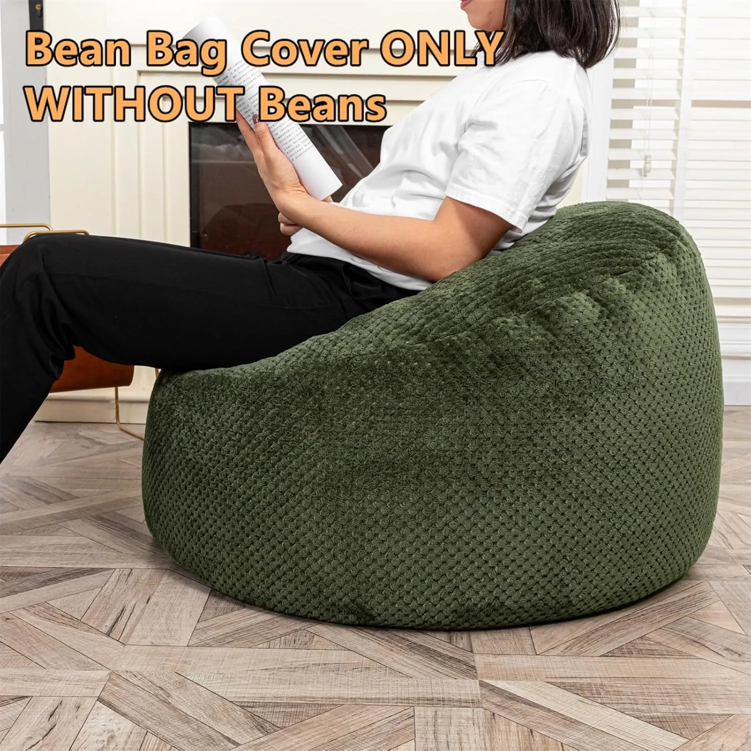 Bean Bag Chairs Cover No Filler Soft Washable Plush Fiber Adult Beanbag Chair Fuzzy Fur Cover Without Filling Dark Green Bean Bag Cover