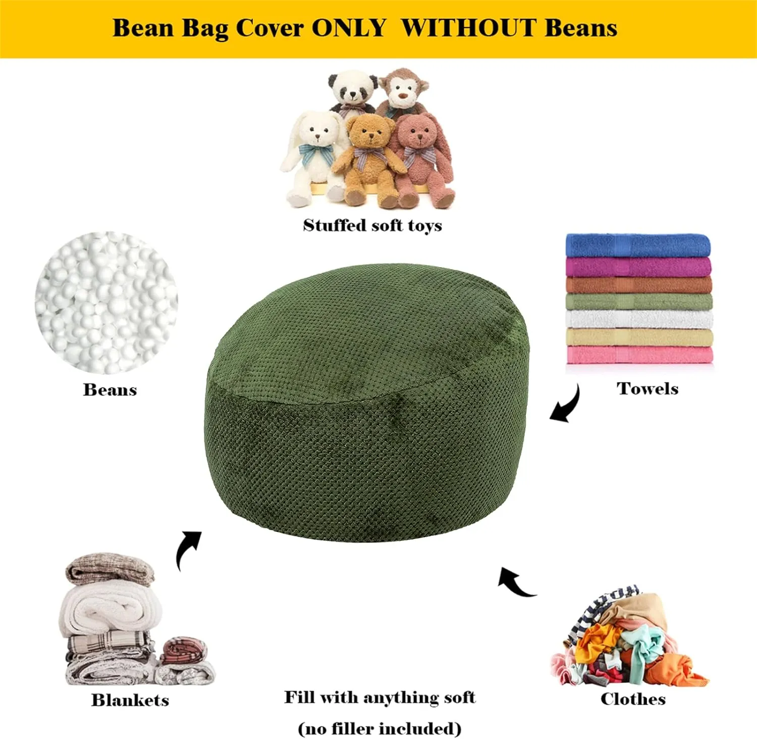 Bean Bag Chairs Cover No Filler Soft Washable Plush Fiber Adult Beanbag Chair Fuzzy Fur Cover Without Filling Dark Green Bean Bag Cover