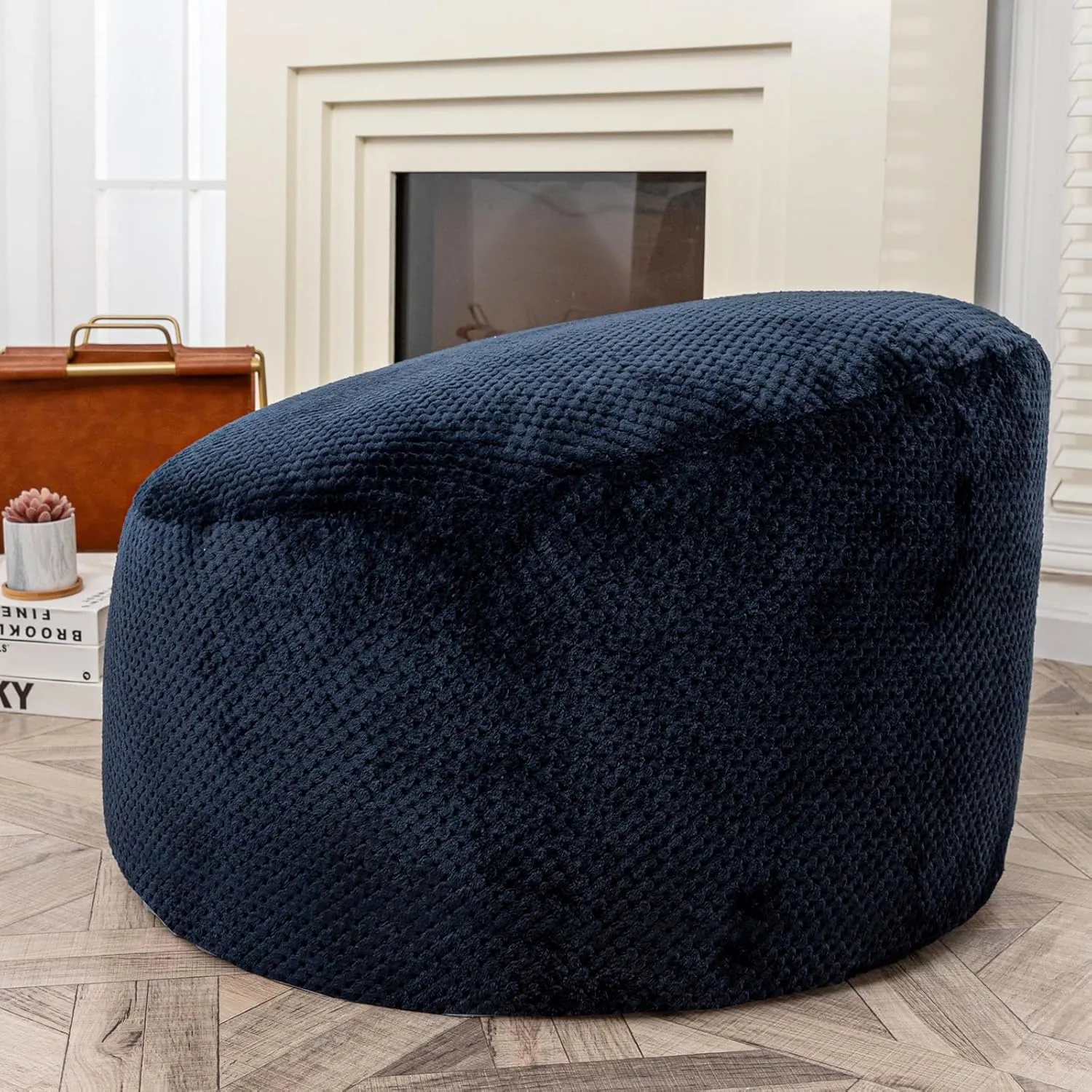 Bean Bag Chairs Cover No Filler Soft Washable Plush Fiber Adult Beanbag Chair Fuzzy Fur Cover Without Filling Navy Blue Bean Bag Cover