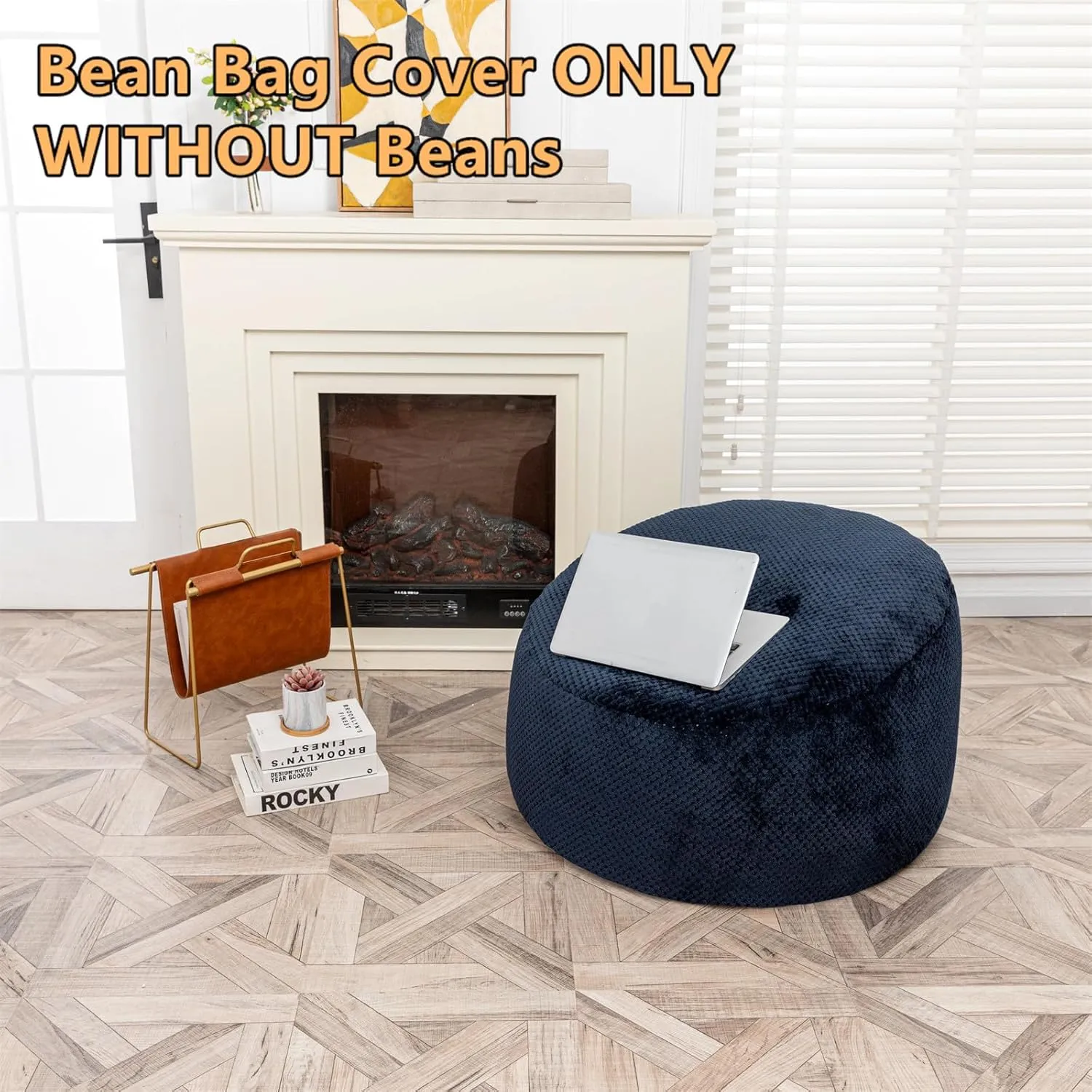 Bean Bag Chairs Cover No Filler Soft Washable Plush Fiber Adult Beanbag Chair Fuzzy Fur Cover Without Filling Navy Blue Bean Bag Cover
