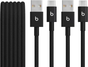 Beats USB-A to USB-C Woven Cable 2 Pack Fast Charging Durable/Tangle-Free Compatible Charger for Apple & Android USB-C Devices (1.5 m, 5 ft) - Bolt Black