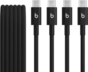 Beats USB-C to USB-C Woven Cable 2 Pack Fast Charging Durable/Tangle-Free Compatible Charger for Apple & Android Devices (1.5 m, 5 ft) - Bolt Black