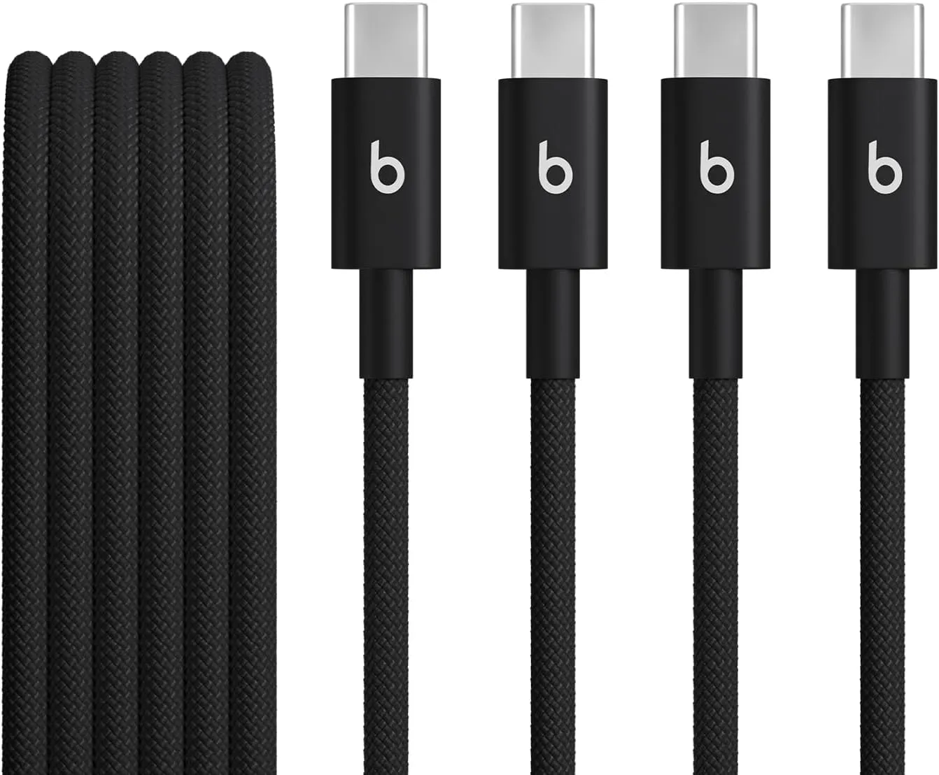 Beats USB-C to USB-C Woven Cable 2 Pack Fast Charging Durable/Tangle-Free Compatible Charger for Apple & Android Devices (1.5 m, 5 ft) - Bolt Black