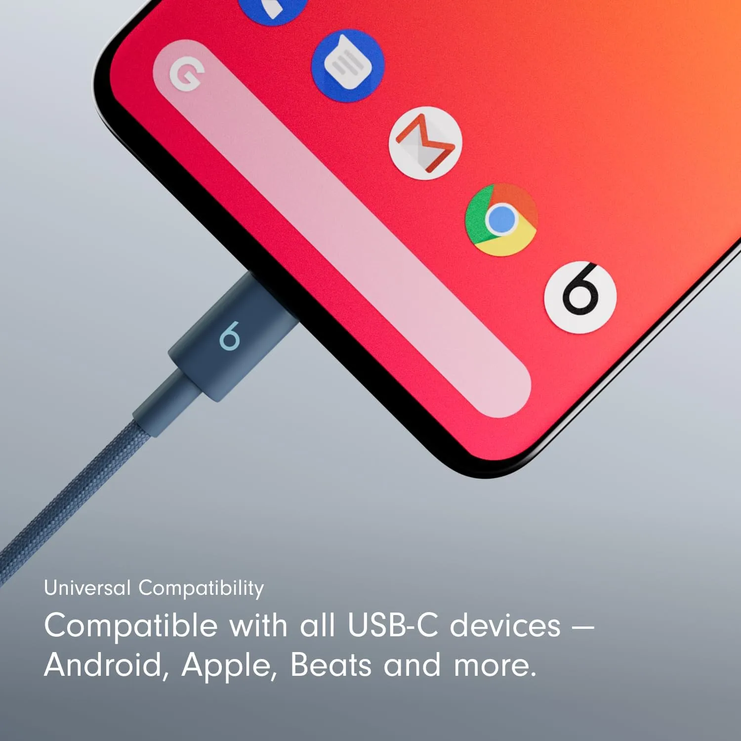 Beats USB-C to USB-C Woven Cable Fast Charging Durable/Tangle-Free Compatible Charger for Apple & Android USB-C Devices (1.5 m, 5 ft) - Nitro Navy