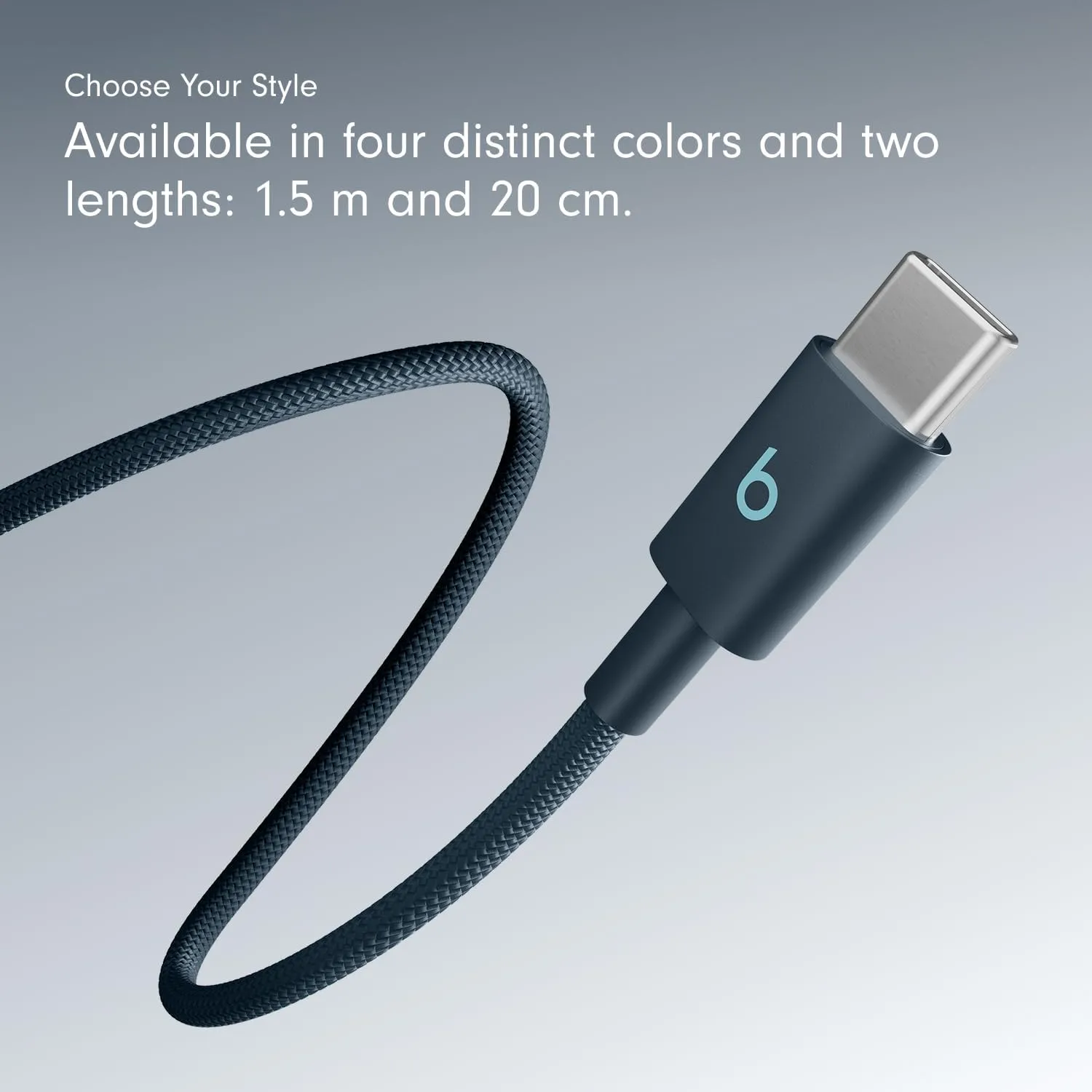 Beats USB-C to USB-C Woven Cable Fast Charging Durable/Tangle-Free Compatible Charger for Apple & Android USB-C Devices (1.5 m, 5 ft) - Nitro Navy