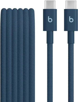Beats USB-C to USB-C Woven Cable Fast Charging Durable/Tangle-Free Compatible Charger for Apple & Android USB-C Devices (1.5 m, 5 ft) - Nitro Navy