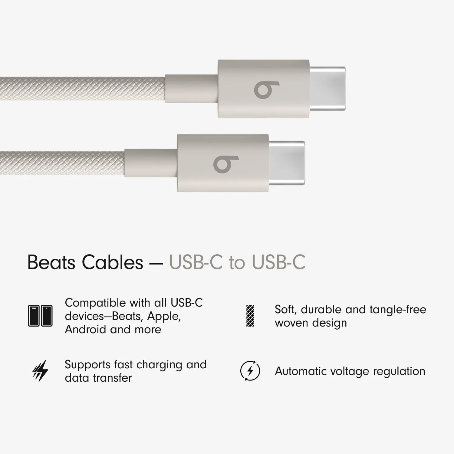 Beats USB-C to USB-C Woven Cable Fast Charging Durable/Tangle-Free Compatible Charger for Apple & Android USB-C Devices (1.5 m, 5 ft) - Surge Stone