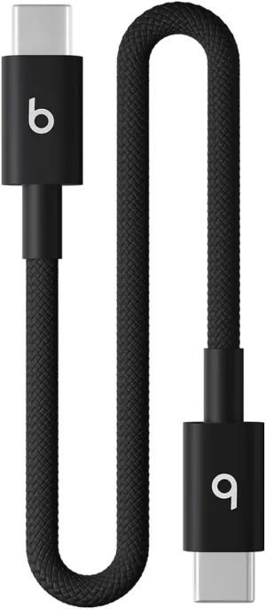 Beats USB-C to USB-C Woven Short Cable Fast Charging Durable/Tangle-Free Compatible Charger for Apple & Android USB-C Devices (20 cm) - Bolt Black
