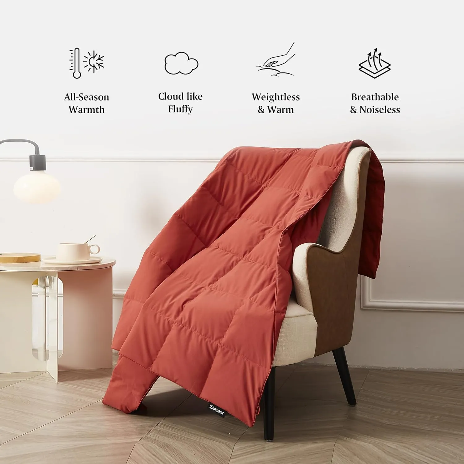 Beautyrest Packable Down Throw Blanket for Couch,Bed Comforter, Sofa Blanket Throw with Pouch | 650 Fill Power Soft Fuzzy Down Throw for Indoor and Outdoor, 60X70''