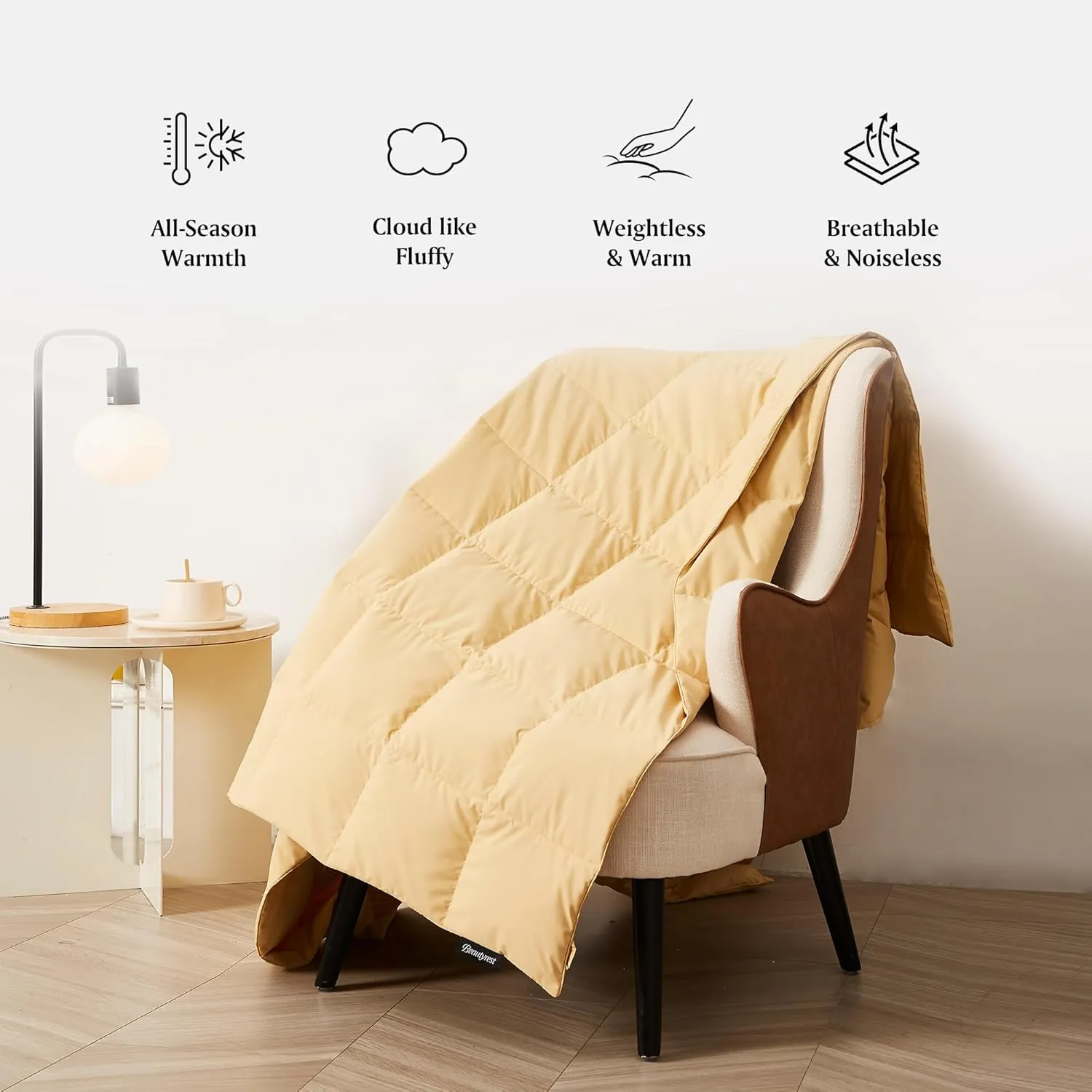 Beautyrest Packable Down Throw Blanket for Couch,Bed Comforter, Sofa Blanket Throw with Pouch | 650 Fill Power Soft Fuzzy Down Throw for Indoor and Outdoor, 60X70''