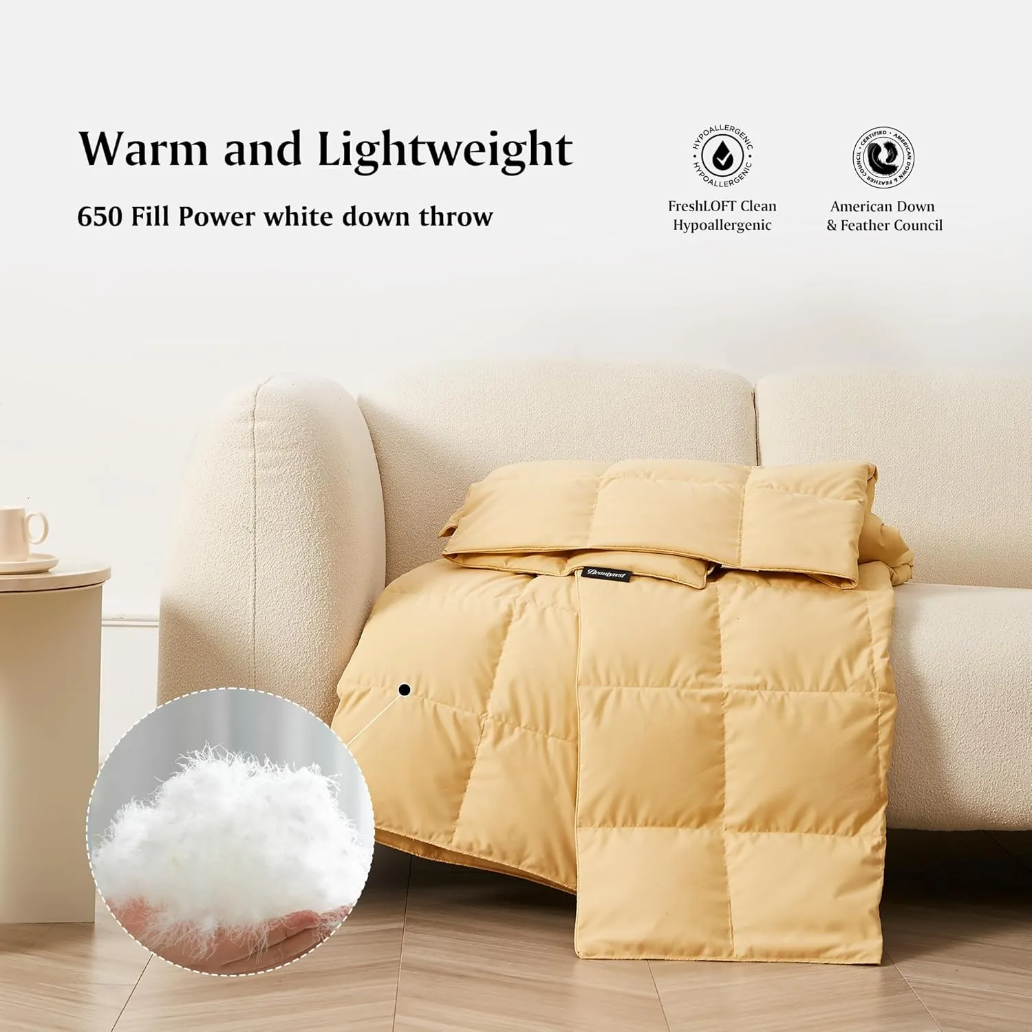 Beautyrest Packable Down Throw Blanket for Couch,Bed Comforter, Sofa Blanket Throw with Pouch | 650 Fill Power Soft Fuzzy Down Throw for Indoor and Outdoor, 60X70''