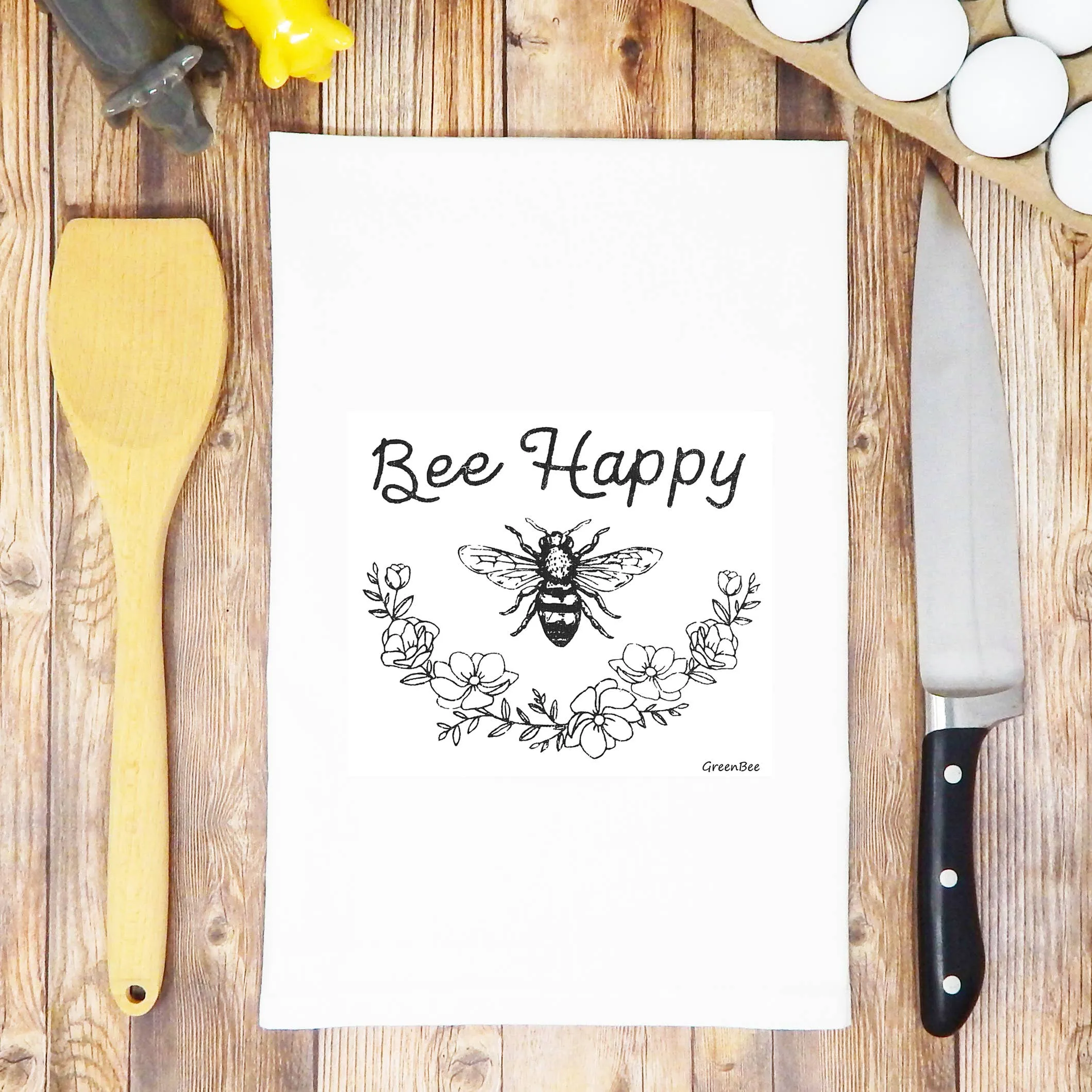 Bee Happy Spring Flour Sack Cotton Tea Towel