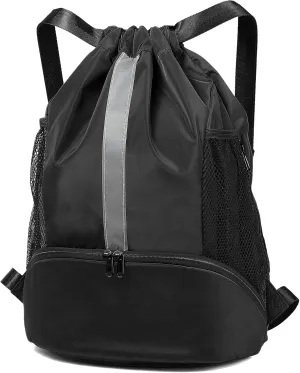 BeeGreen Drawstring Backpack Sports Gym Bag With Shoe Compartment and Two Water Bottle Holder …