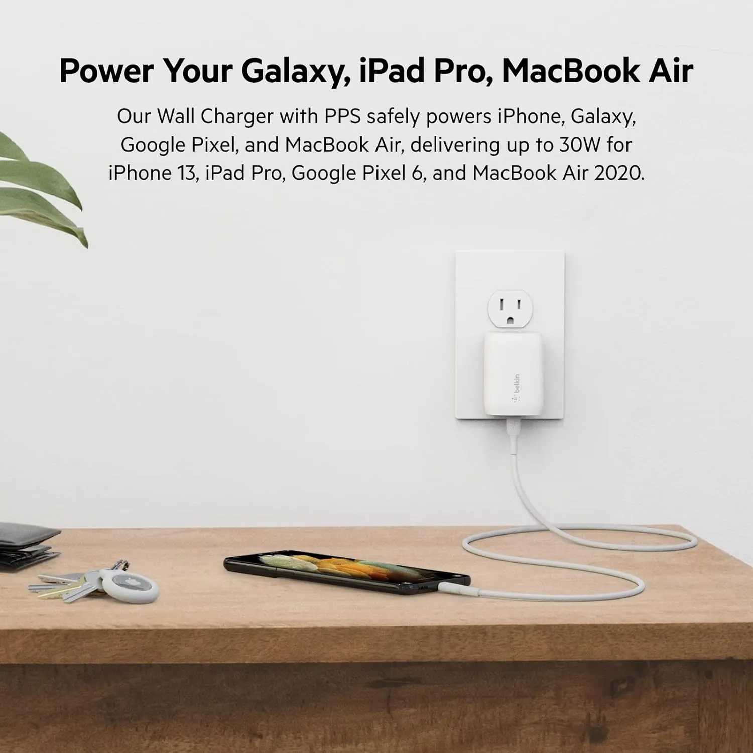 Belkin 30W Wall Charger, USB-C Charger Block, Fast Charging Block for iPhone 16, 16 Plus, 16 Pro, 16 Pro Max, 15, 15 Pro, 15 Pro Max, Galaxy S25, iPad, AirPods, Nintendo Switch 2 & More - 1-Pack