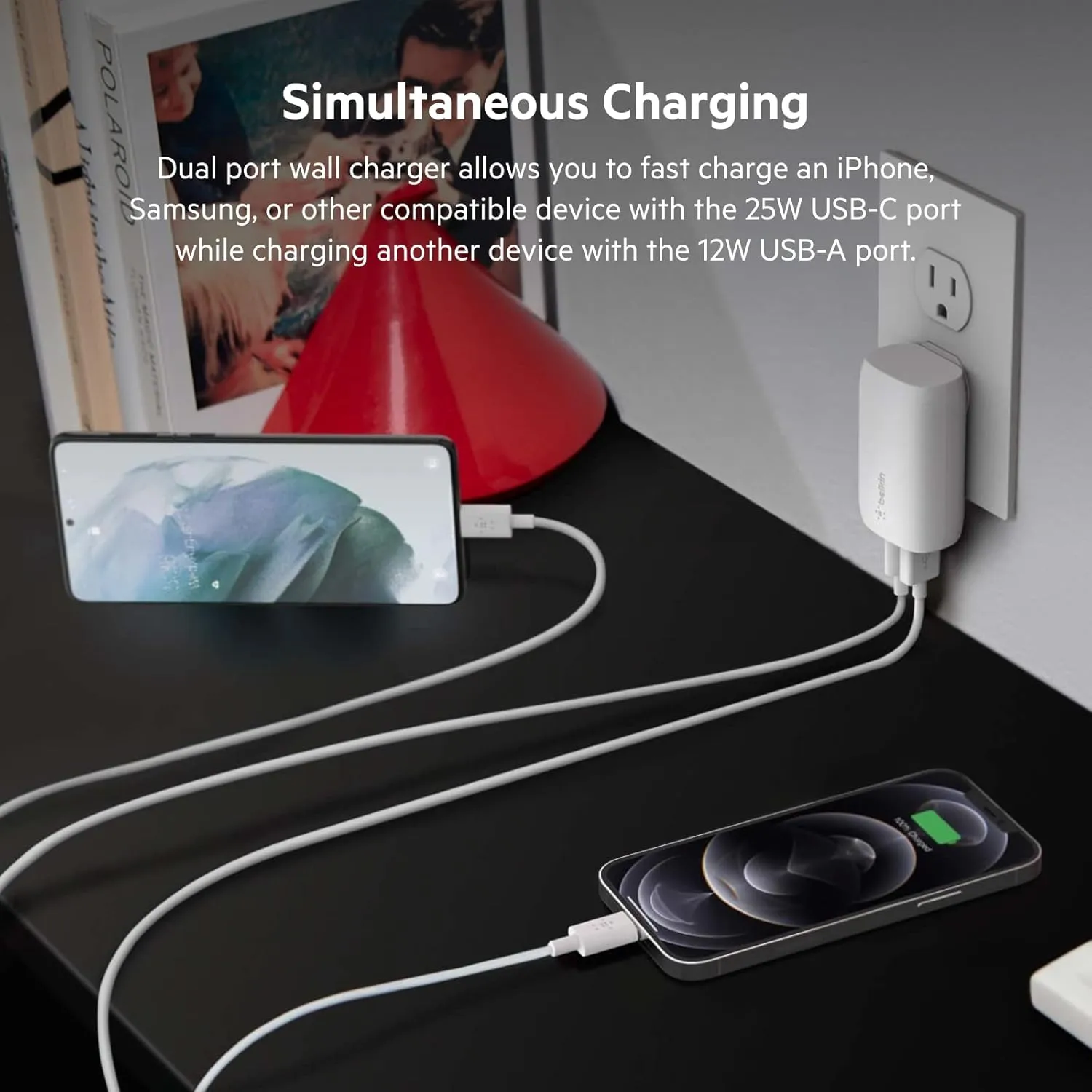 Belkin 37W USB-C Wall Charger - Power Delivery 25W USB-C Port   12W USB-A Port for PPS Charging Apple iPhone 16, 16 Plus, 16 Pro, 16 Pro Max, 15 Pro, Samsung Galaxy S25,Nintendo Switch 2 & More
