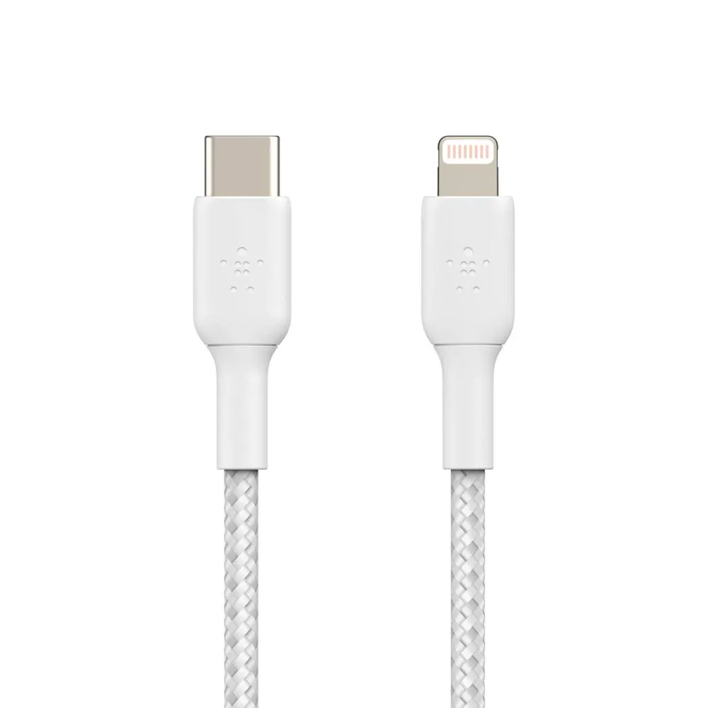 Belkin BoostCharge Nylon Braided USB C to Lightning Cable 6.6ft/2M - MFi Certified 18W Power Delivery iPhone Charger Cord - Apple Charger USB C Cable - Fast Charging for iPhone 14, iPhone 13 - White