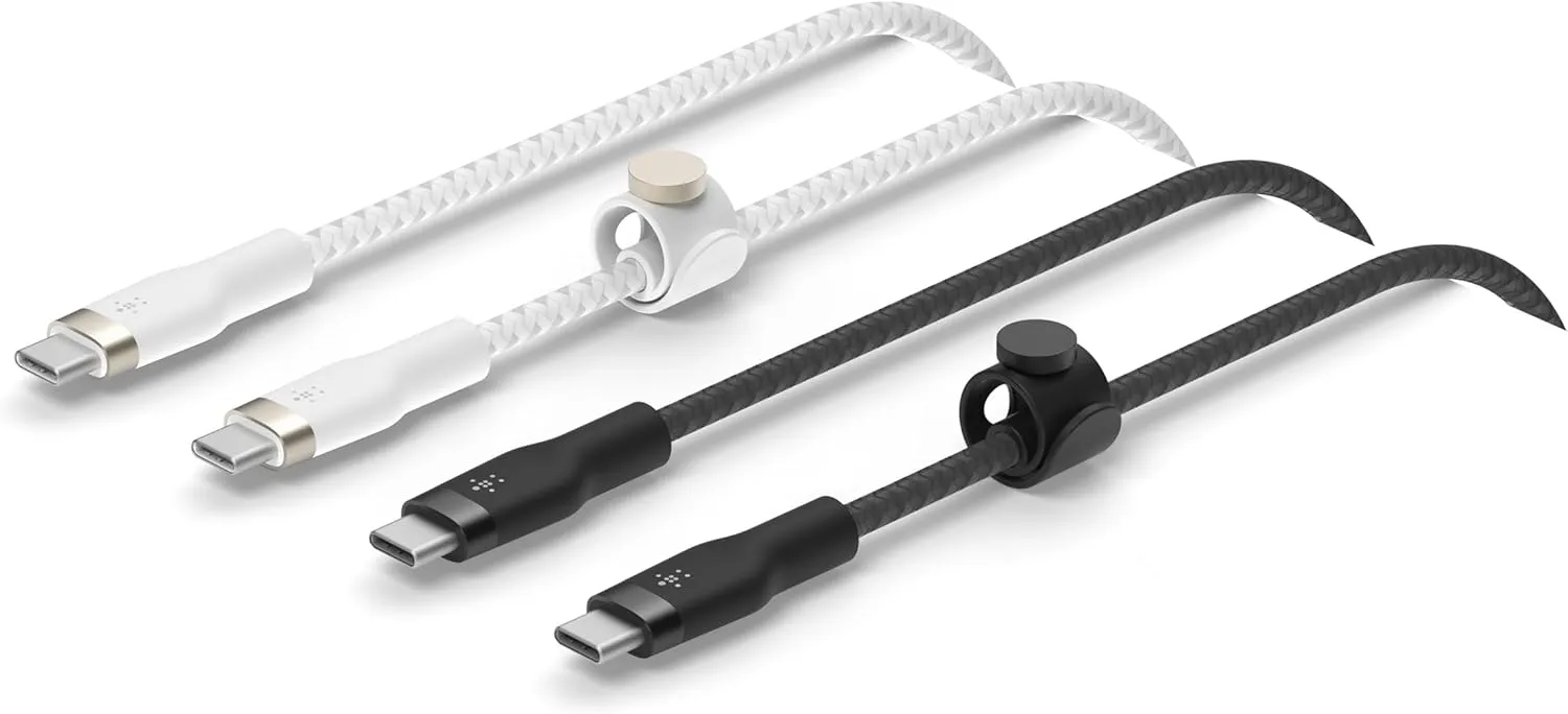 Belkin BoostCharge Pro Flex Braided USB-C to USB-C Charger Cable (1M/3.3FT), USB-IF Fast Charging iPhone 16 Series, MacBook Pro, iPad Pro, Galaxy S25, Nintendo Switch 2 - Black & White (2-Pack)
