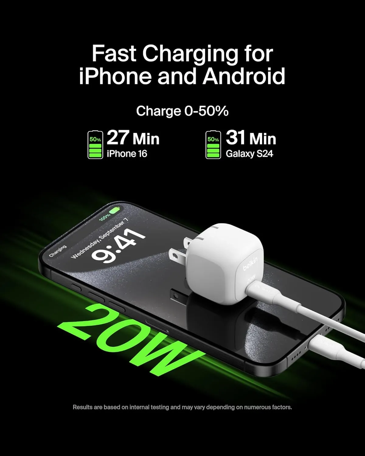 Belkin Compact Wall Charger 20W, USB-C Power Delivery Fast Charging for Apple iPhone 16, 15, 14, 13, Plus, Pro, Pro Max, Samsung Galaxy S25, S24, Google Pixel 9, iPad, AirPods, & More - White (2-Pack)