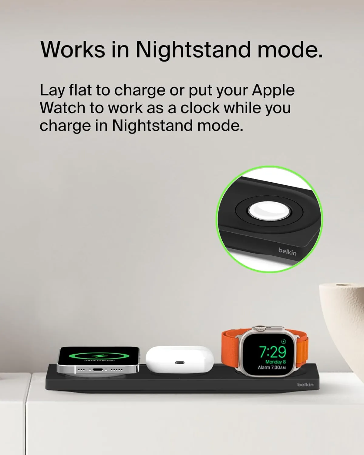 Belkin MagSafe 3-in-1 Wireless Charging Pad - Fast Wireless Charging for Apple Watch, iPhone 16, iPhone 15, iPhone 14, & iPhone 12 Series, & AirPods - Charging Station for Multiple Devices - Black