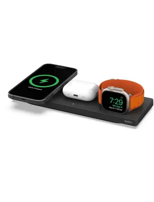 Belkin MagSafe 3-in-1 Wireless Charging Pad - Fast Wireless Charging for Apple Watch, iPhone 16, iPhone 15, iPhone 14, & iPhone 12 Series, & AirPods - Charging Station for Multiple Devices - Black
