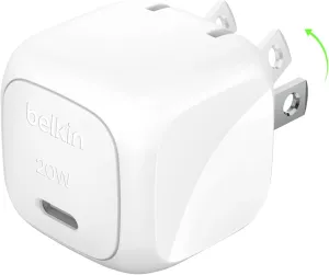Belkin USB C Charger Block 20W, Fast Charging Block, Type C Wall Charger, Compatible with Apple iPhone 16, iPhone 15/14/13, Galaxy S25, Google Pixel 9, iPad, AirPods, etc - White