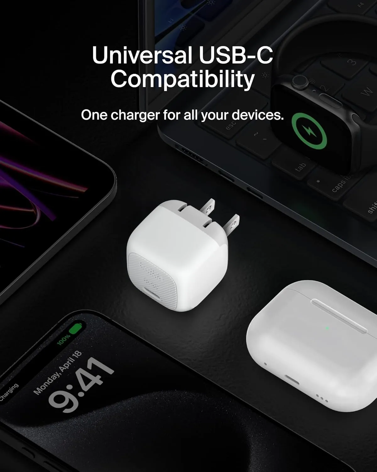Belkin USB C Charger Block 20W, Fast Charging Block, Type C Wall Charger, USB C Cable Included Compatible with Apple iPhone 16/15/14/13, Galaxy S25, Google Pixel 9, iPad, AirPods, etc - White (2 Pack)