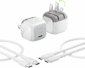 Belkin USB C Charger Block 20W, Fast Charging Block, Type C Wall Charger, USB C Cable Included Compatible with Apple iPhone 16/15/14/13, Galaxy S25, Google Pixel 9, iPad, AirPods, etc - White (2 Pack)