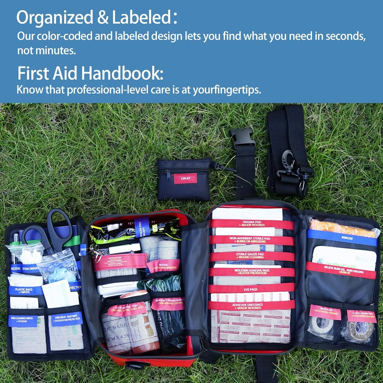 Best Survivor Waterproof First Aid Kits -348 Piece Comprehensive Trauma Kit, Emergency Medical Kit for Marine, Outdoor, Camping, Hurricanes, Boating and Car -with Labeled Compartments for Easy Access