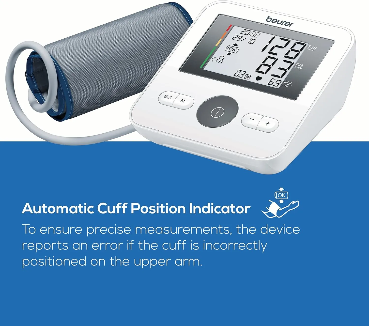 Beurer BM27 Upper Arm Blood Pressure Monitor for Home Use with Automatic Adjustable Cuff, 120 Memory Sets, Irregular Heart Rate Detection, Risk Indicator, and Storage Bag